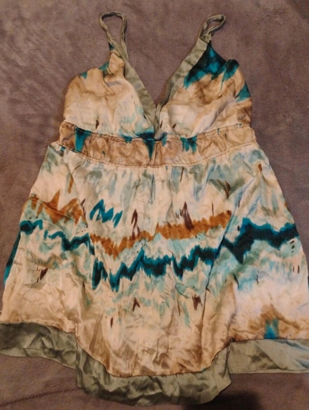 Hale Bob Y2K Distressed Silk Abstract Cami Tank Top Earthy Blue - L (TLC)